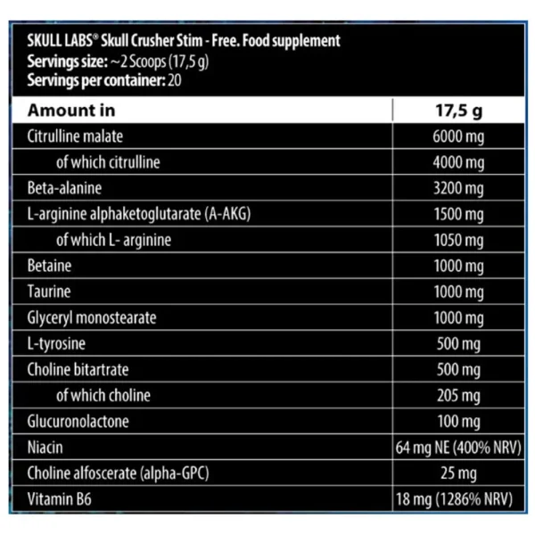 Skull Labs Skull Crusher Stim Free Pre Workout 350gr - Image 3