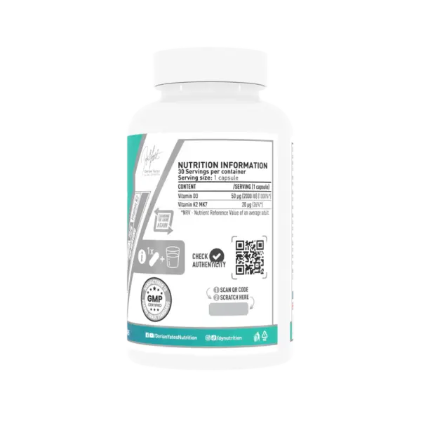 Dorian Yates Vitamin D3 + K2 | 30 Capsules | 30 Servings - Image 2