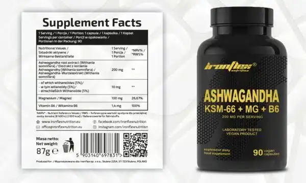 Ashwagandha KSM-66 με Μαγνήσιο & Βιταμίνη B6 | IronFlex | 90 vcaps - Image 3