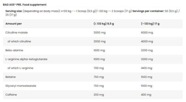 BAD ASS PRE | Extreme Pre-Workout Formula 425gr - Image 2